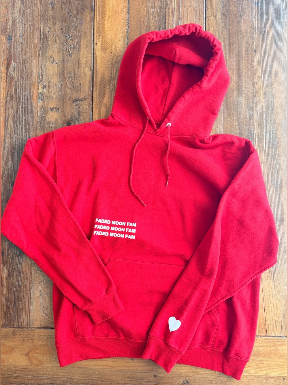 Faded Moon Hoodie with Heart Sleeve Accent